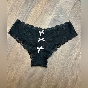 NEW Victoria's Secret Very Sexy Black Mesh w Pink Bows Cheeky Panties Medium M